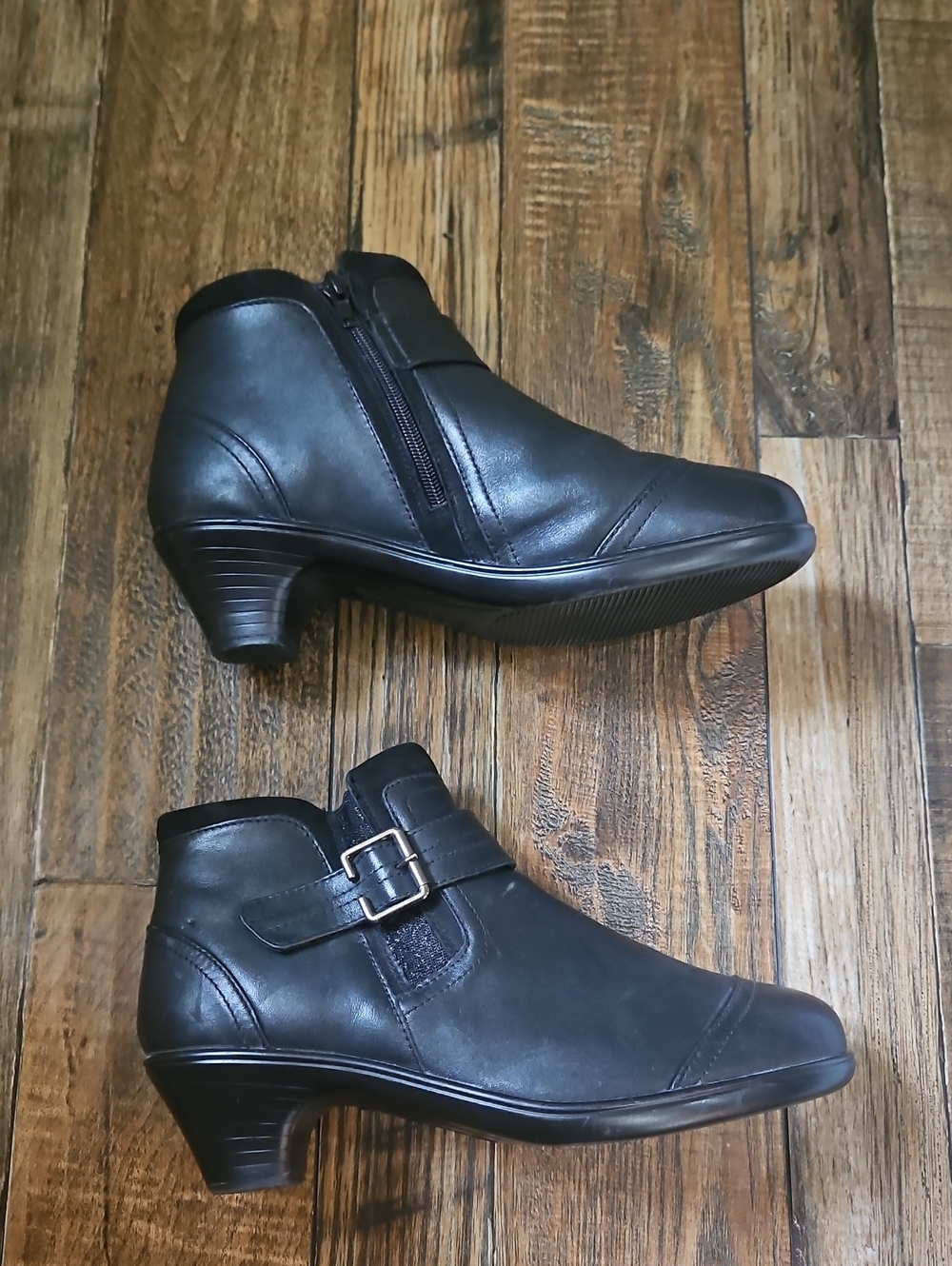 New Orthofeet Bioheels Comfortable Women Black Leather Ankle Boot Buckle 9.5 W